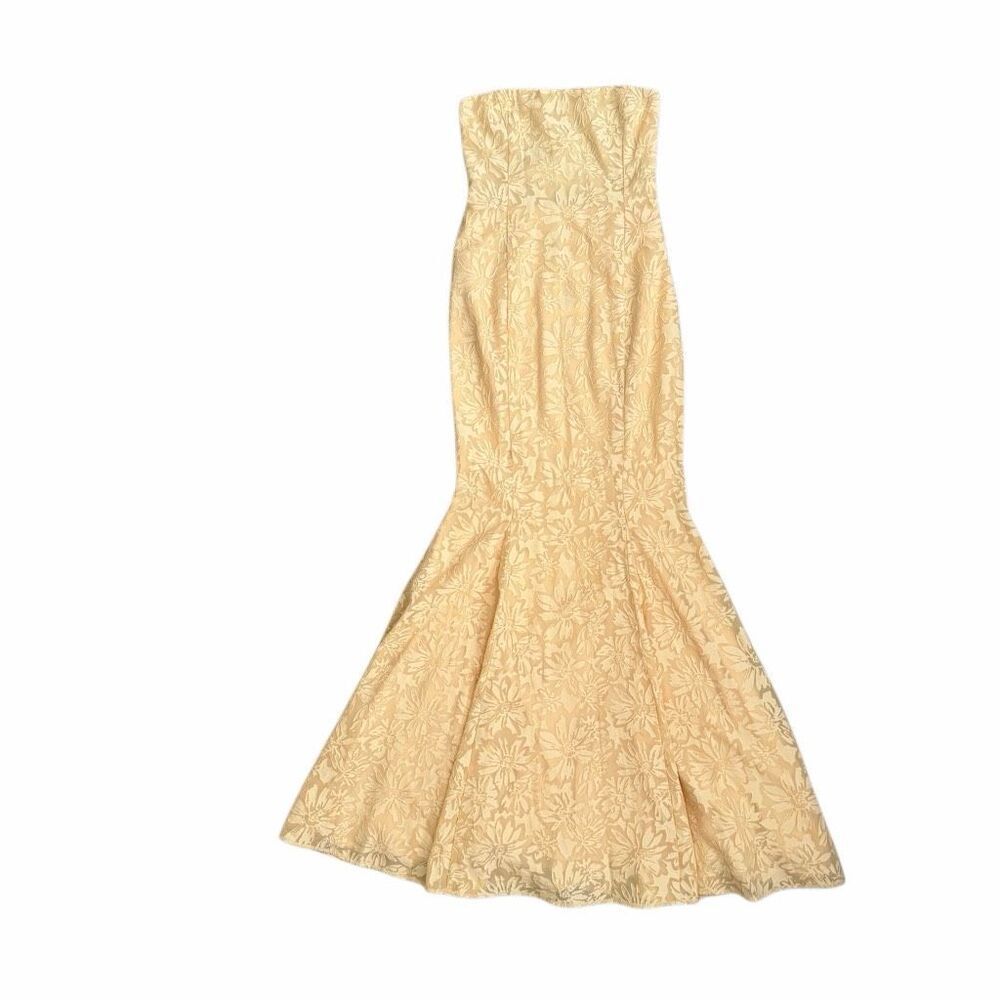 Showpo Berrose Jacquard Strapless Mermaid Maxi Dress NWT Sz 2 Yellow